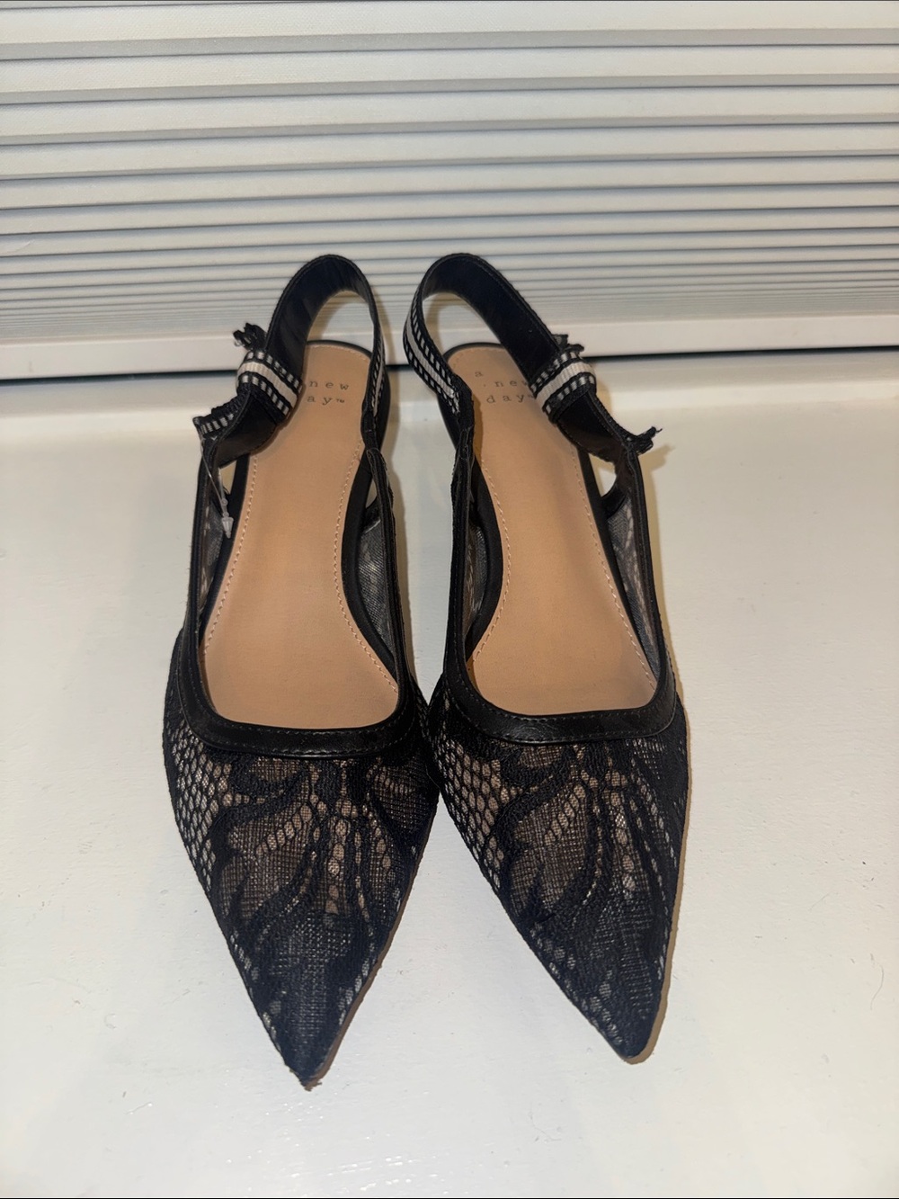 Black Lace Pointed Slingback Flats - A New Day